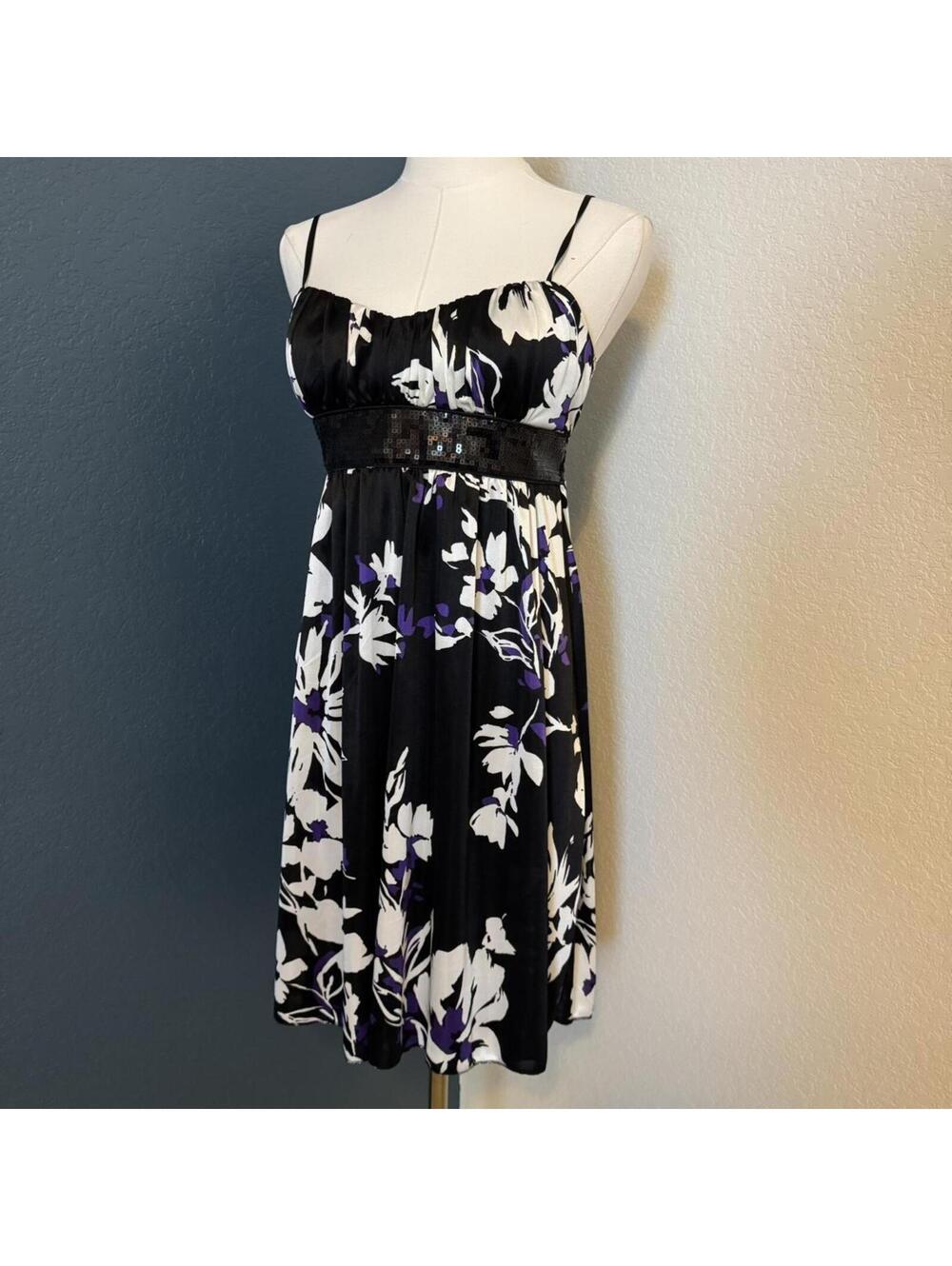 Y2K Ruby Rox Sequin Babydoll Floral Satin Mini Dress,‎ Medium
